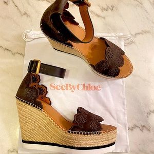 See By Chloe Espadrille Embroidered Wedges NWT